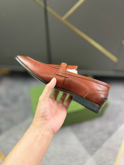 Gucci Horsebit Loafer In Bronze Leather